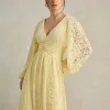 VESTIDO DE FESTA HELOISE RENDA MANGA LONGA - AMARELO