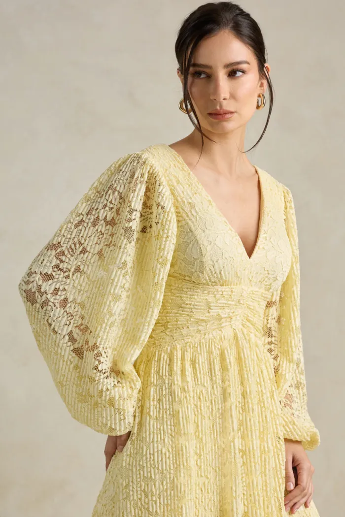 VESTIDO DE FESTA HELOISE RENDA MANGA LONGA - AMARELO