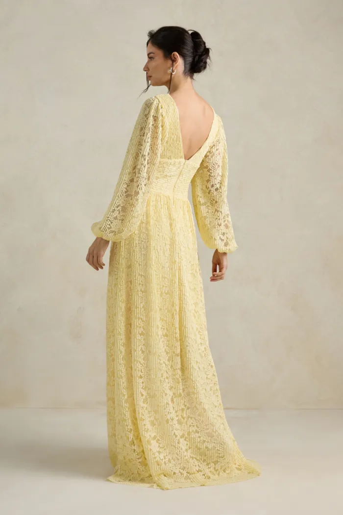 VESTIDO DE FESTA HELOISE RENDA MANGA LONGA - AMARELO