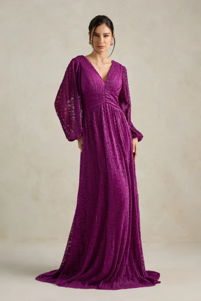 VESTIDO DE FESTA HELOISE RENDA MANGA LONGA - FÚCSIA