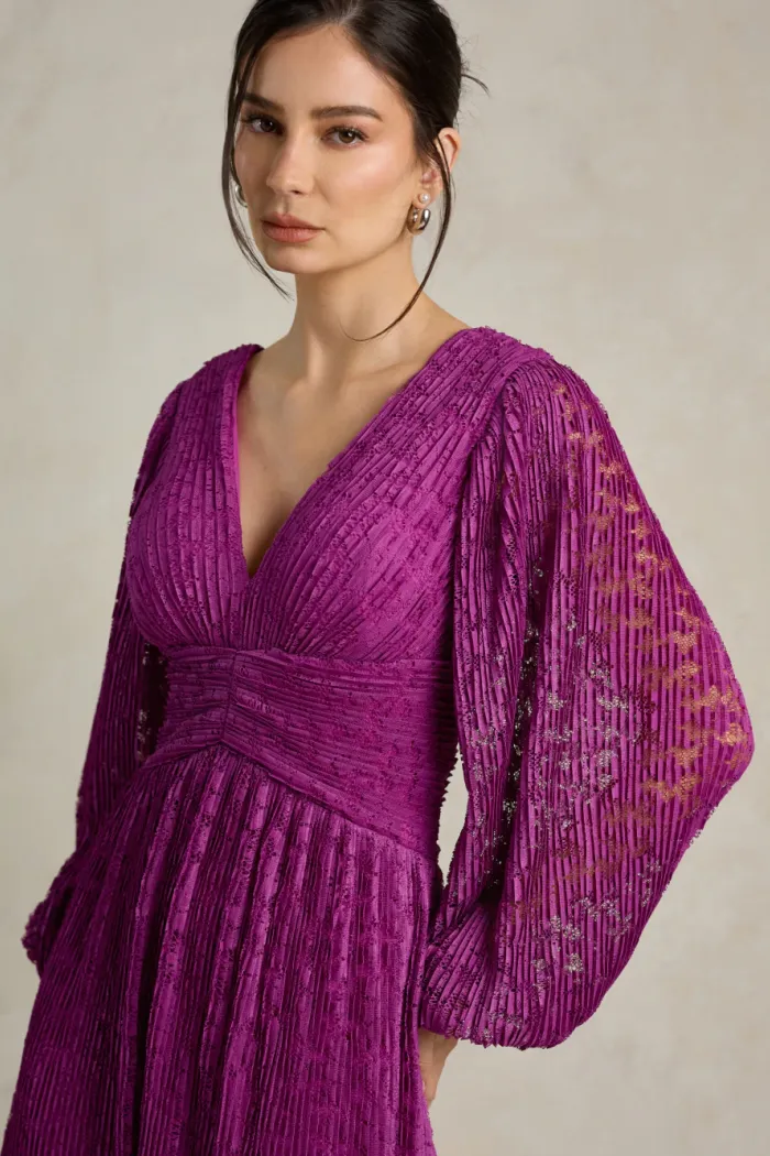 VESTIDO DE FESTA HELOISE RENDA MANGA LONGA - FÚCSIA