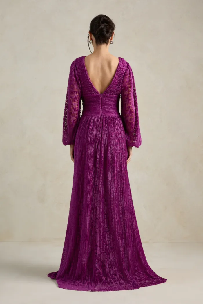 VESTIDO DE FESTA HELOISE RENDA MANGA LONGA - FÚCSIA