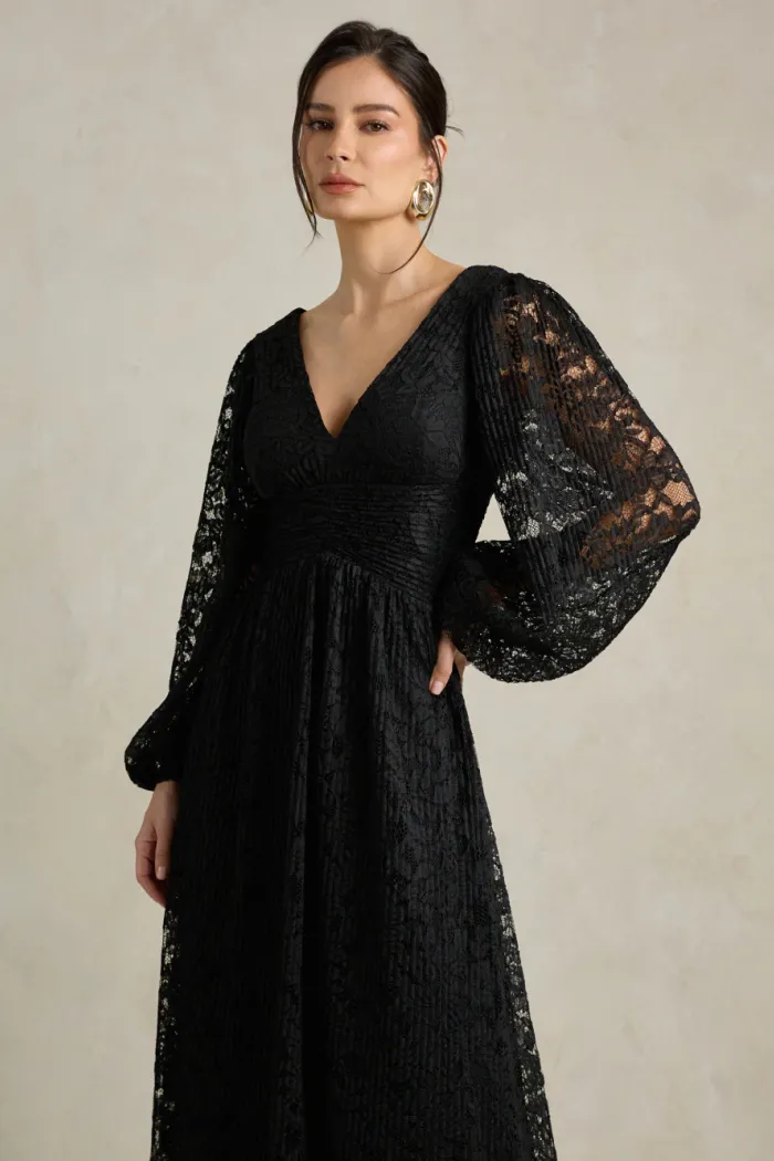 VESTIDO DE FESTA HELOISE RENDA MANGA LONGA - PRETO