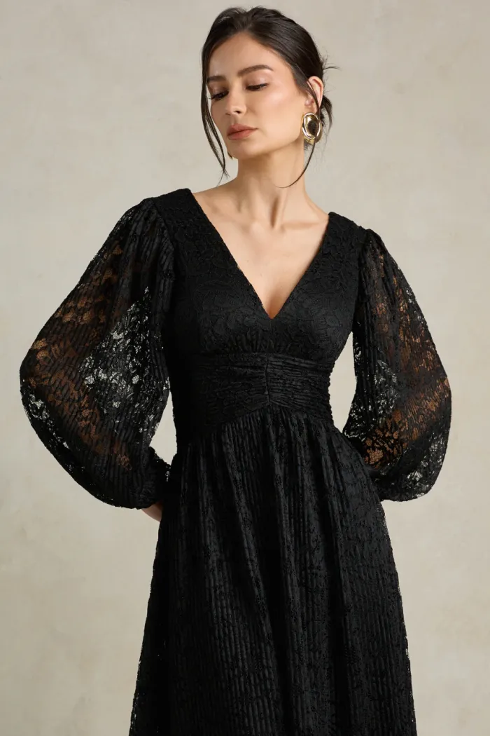 VESTIDO DE FESTA HELOISE RENDA MANGA LONGA - PRETO