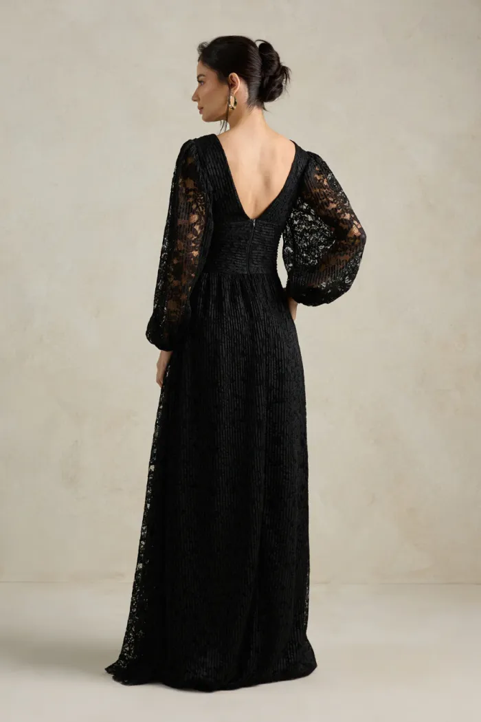 VESTIDO DE FESTA HELOISE RENDA MANGA LONGA - PRETO