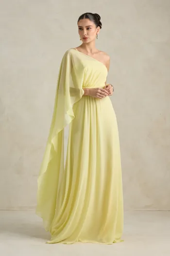 VESTIDO DE FESTA JULIE UM OMBRO CAPA - AMARELO