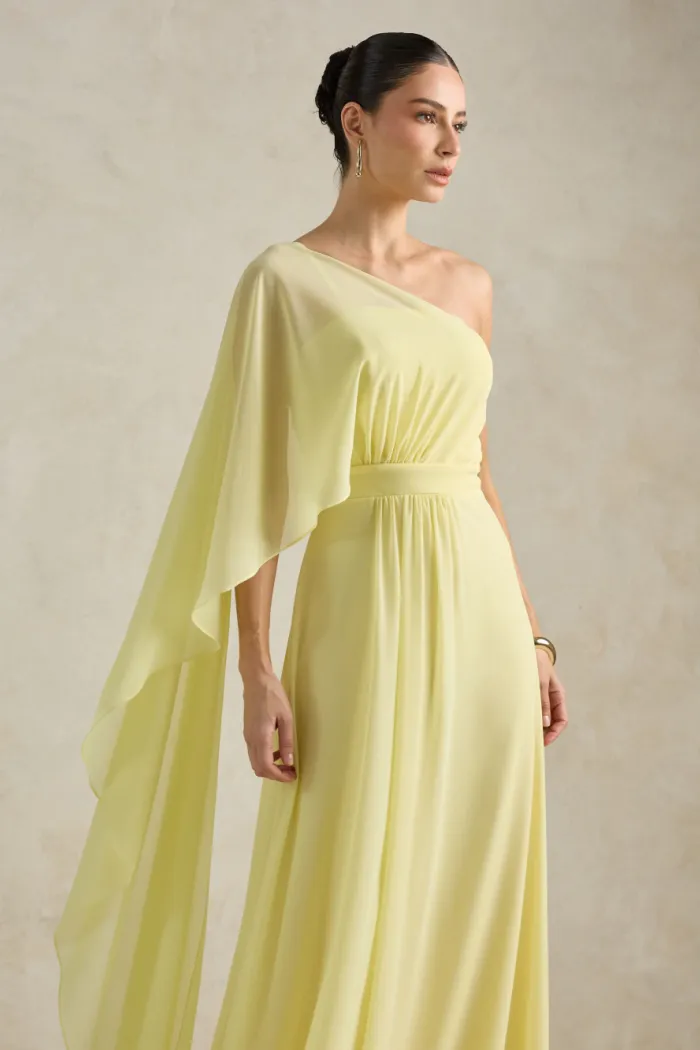 VESTIDO DE FESTA JULIE UM OMBRO CAPA - AMARELO