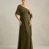 VESTIDO DE FESTA JULIE UM OMBRO CAPA - VERDE OLIVA