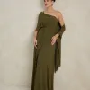 VESTIDO DE FESTA JULIE UM OMBRO CAPA - VERDE OLIVA