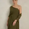 VESTIDO DE FESTA JULIE UM OMBRO CAPA - VERDE OLIVA