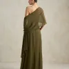 VESTIDO DE FESTA JULIE UM OMBRO CAPA - VERDE OLIVA