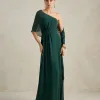 VESTIDO DE FESTA JULIE UM OMBRO CAPA - VERDE PETRÓLEO