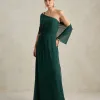 VESTIDO DE FESTA JULIE UM OMBRO CAPA - VERDE PETRÓLEO
