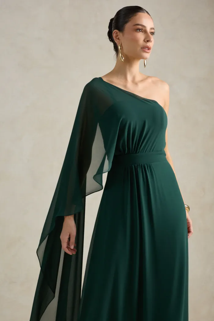 VESTIDO DE FESTA JULIE UM OMBRO CAPA - VERDE PETRÓLEO
