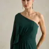 VESTIDO DE FESTA JULIE UM OMBRO CAPA - VERDE PETRÓLEO