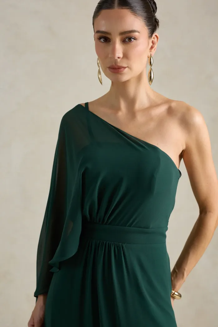 VESTIDO DE FESTA JULIE UM OMBRO CAPA - VERDE PETRÓLEO