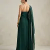 VESTIDO DE FESTA JULIE UM OMBRO CAPA - VERDE PETRÓLEO