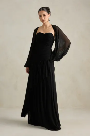 VESTIDO DE FESTA MANCHESTER T.Q.C COM MANGA AVULSA - PRETO
