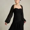 VESTIDO DE FESTA MANCHESTER T.Q.C COM MANGA AVULSA - PRETO