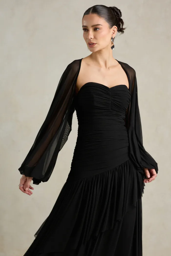 VESTIDO DE FESTA MANCHESTER T.Q.C COM MANGA AVULSA - PRETO