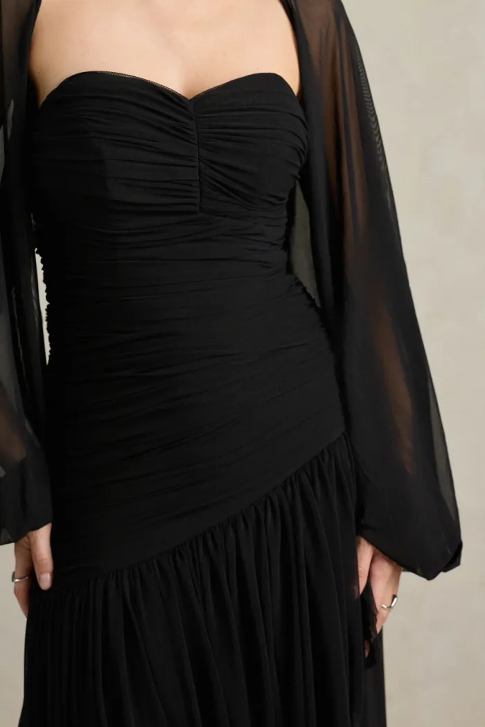 VESTIDO DE FESTA MANCHESTER T.Q.C COM MANGA AVULSA - PRETO