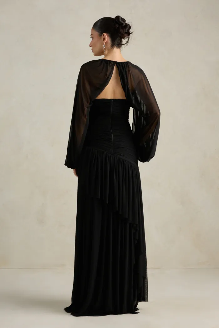 VESTIDO DE FESTA MANCHESTER T.Q.C COM MANGA AVULSA - PRETO