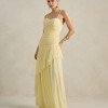 VESTIDO DE FESTA MANCHESTER T.Q.C COM MANGA AVULSA - AMARELO MANTEIGA