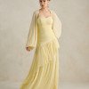 VESTIDO DE FESTA MANCHESTER T.Q.C COM MANGA AVULSA - AMARELO MANTEIGA