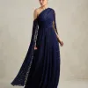 VESTIDO MARILYN RENDA UM OMBRO COM CAPA - AZUL MARINHO