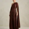 VESTIDO MARILYN RENDA UM OMBRO COM CAPA - MARROM