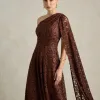 VESTIDO MARILYN RENDA UM OMBRO COM CAPA - MARROM