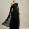 VESTIDO MARILYN RENDA UM OMBRO COM CAPA - PRETO