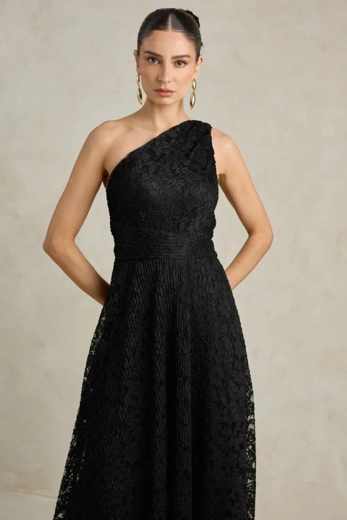 VESTIDO MARILYN RENDA UM OMBRO COM CAPA - PRETO