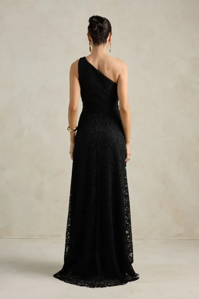 VESTIDO MARILYN RENDA UM OMBRO COM CAPA - PRETO
