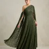 VESTIDO MARILYN RENDA UM OMBRO COM CAPA - VERDE OLIVA