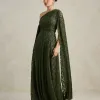 VESTIDO MARILYN RENDA UM OMBRO COM CAPA - VERDE OLIVA