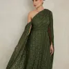 VESTIDO MARILYN RENDA UM OMBRO COM CAPA - VERDE OLIVA