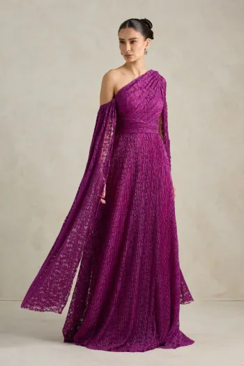 VESTIDO MARILYN RENDA UM OMBRO COM CAPA - FÚCSIA