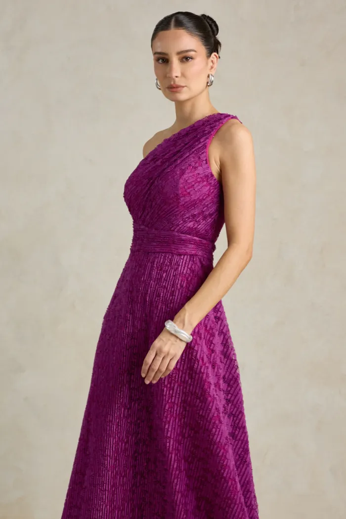VESTIDO MARILYN RENDA UM OMBRO COM CAPA - FÚCSIA