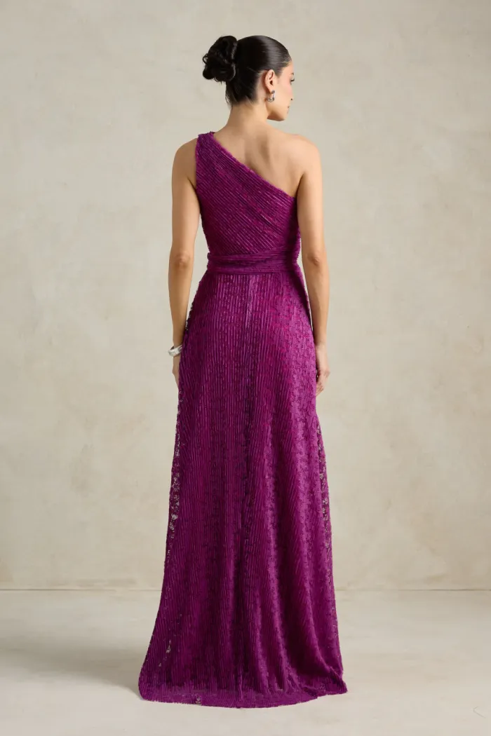 VESTIDO MARILYN RENDA UM OMBRO COM CAPA - FÚCSIA
