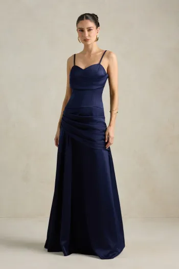 VESTIDO DE FESTA NICOLE DECOTE CORAÇÃO - AZUL MARINHO