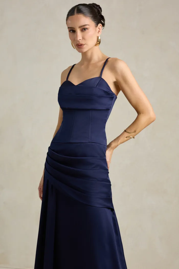 VESTIDO DE FESTA NICOLE DECOTE CORAÇÃO - AZUL MARINHO