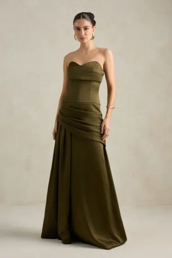 VESTIDO DE FESTA NICOLE DECOTE CORAÇÃO - VERDE OLIVA
