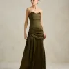VESTIDO DE FESTA NICOLE DECOTE CORAÇÃO - VERDE OLIVA