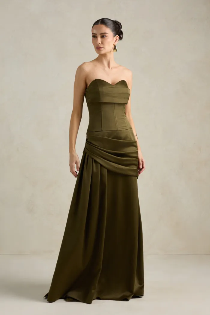 VESTIDO DE FESTA NICOLE DECOTE CORAÇÃO - VERDE OLIVA