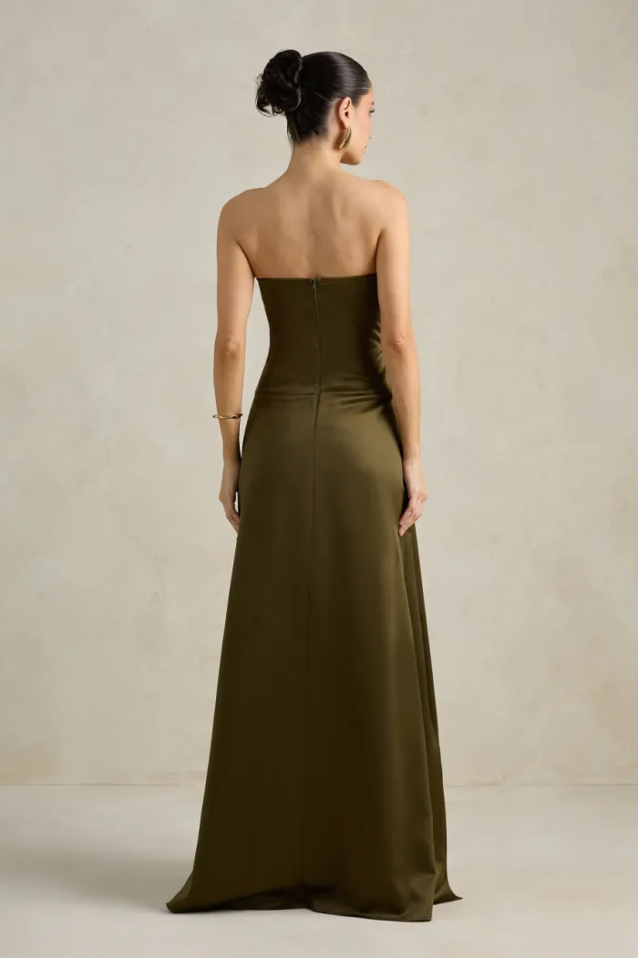 VESTIDO DE FESTA NICOLE DECOTE CORAÇÃO - VERDE OLIVA