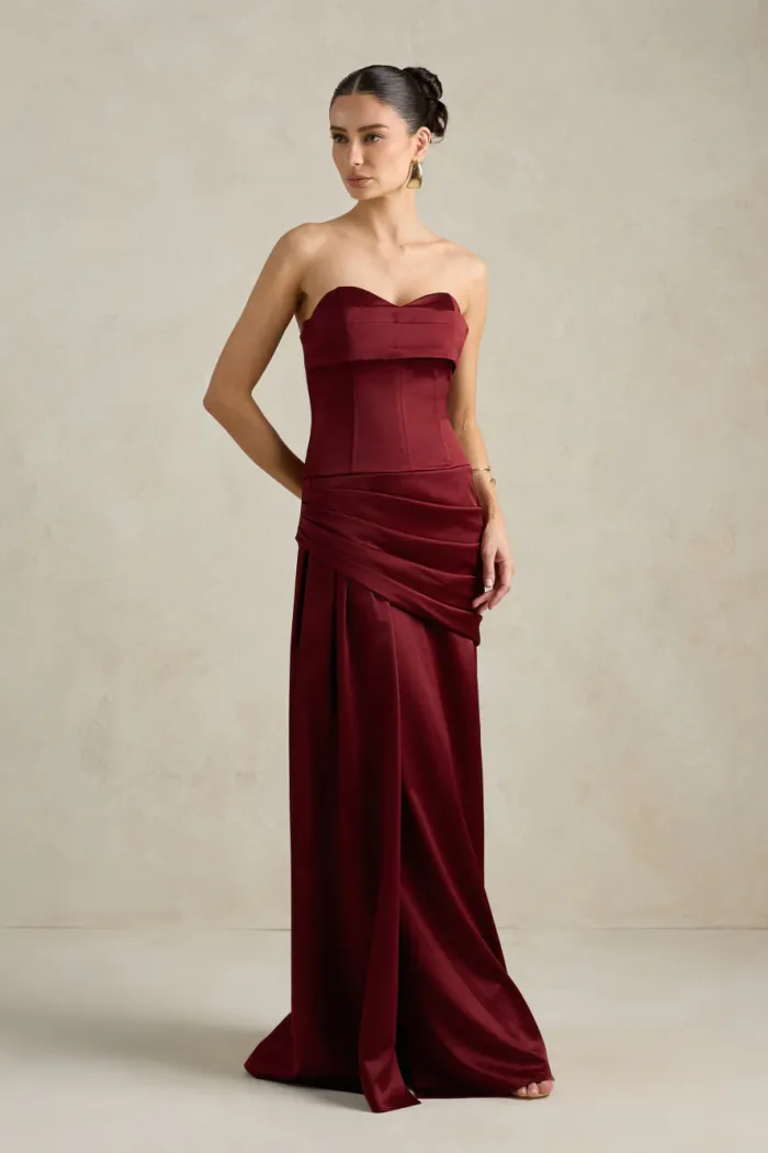 VESTIDO DE FESTA NICOLE DECOTE CORAÇÃO - VINHO