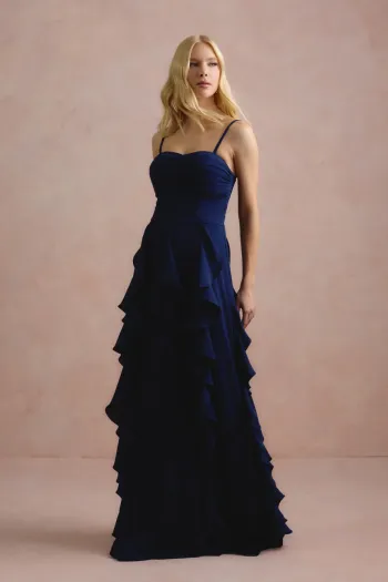 VESTIDO DE FESTA SIDNEY SAIA BABADO - AZUL MARINHO