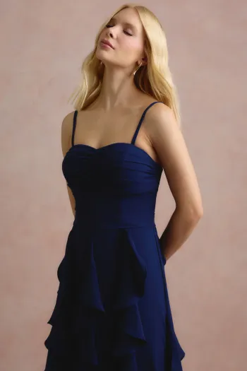 VESTIDO DE FESTA SIDNEY SAIA BABADO - AZUL MARINHO