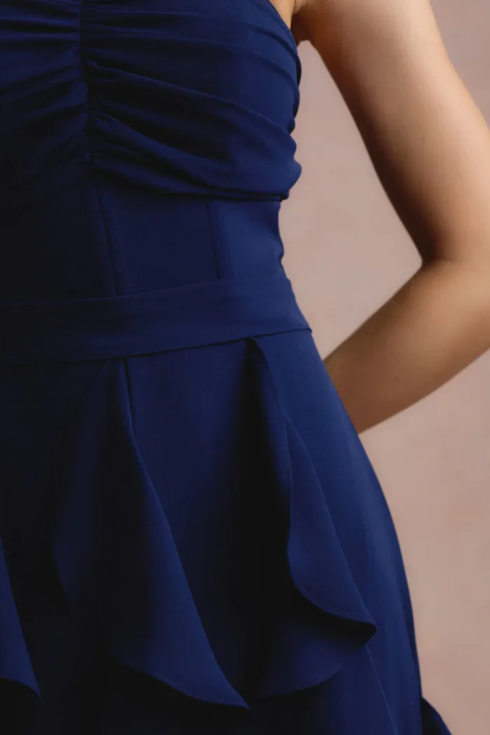 VESTIDO DE FESTA SIDNEY SAIA BABADO - AZUL MARINHO